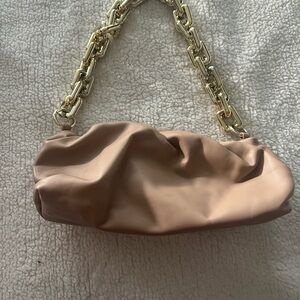 Chic Tan Leather Clutch with Gold Chain